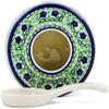 Polmedia Polish Pottery Heater UNIKAT - Green Pansies Pattern Handmade in Boleslawiec Poland by Ceramika Artystyczna + Certificate of Authenticity view 2