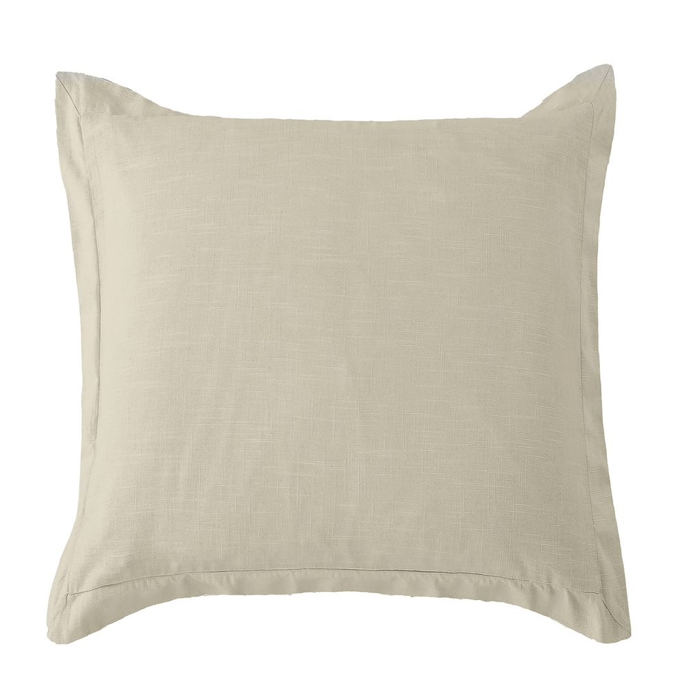 HiEnd Accents Luna Washed Linen Tailored Euro Sham, 27x27 inch, Light Tan Solid Color, Romantic Shabby Chic Farmhouse Traditional Style Luxury Bedding