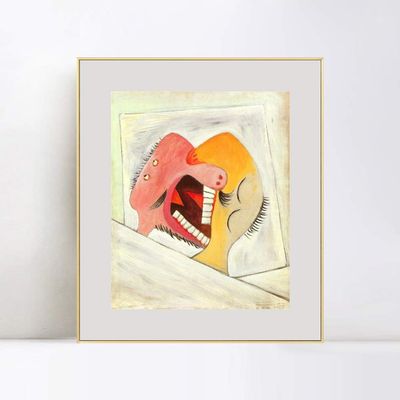 INVIN ART Framed Canvas Art 1931 The Kiss by Pablo Picasso Wall Art Living Room Home Office Decorations(Aluminum Metal Champagne Frame with Mat & Glass,20"x24")