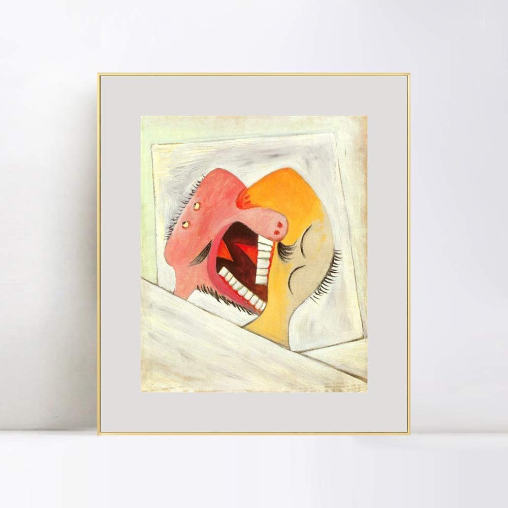 INVIN ART Framed Canvas Art 1931 The Kiss by Pablo Picasso Wall Art Living Room Home Office Decorations(Aluminum Metal Champagne Frame with Mat & Glass,20"x24")