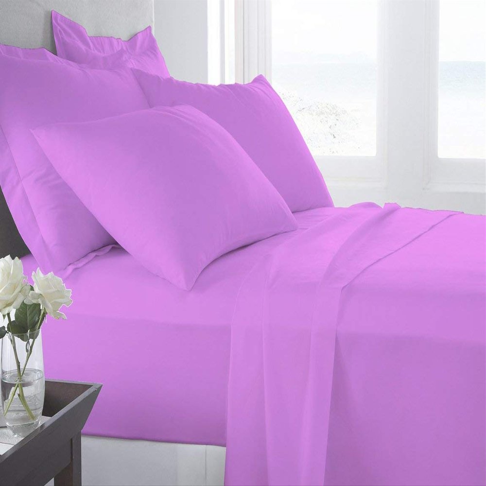 Taj Linens Cotton Bedsheets Set - Comfortable Fabric 400 Thread Count 100% Cotton 4-Piece Sheet Set 15 Inch Deep Pocket Solid (Queen, Lilac)
