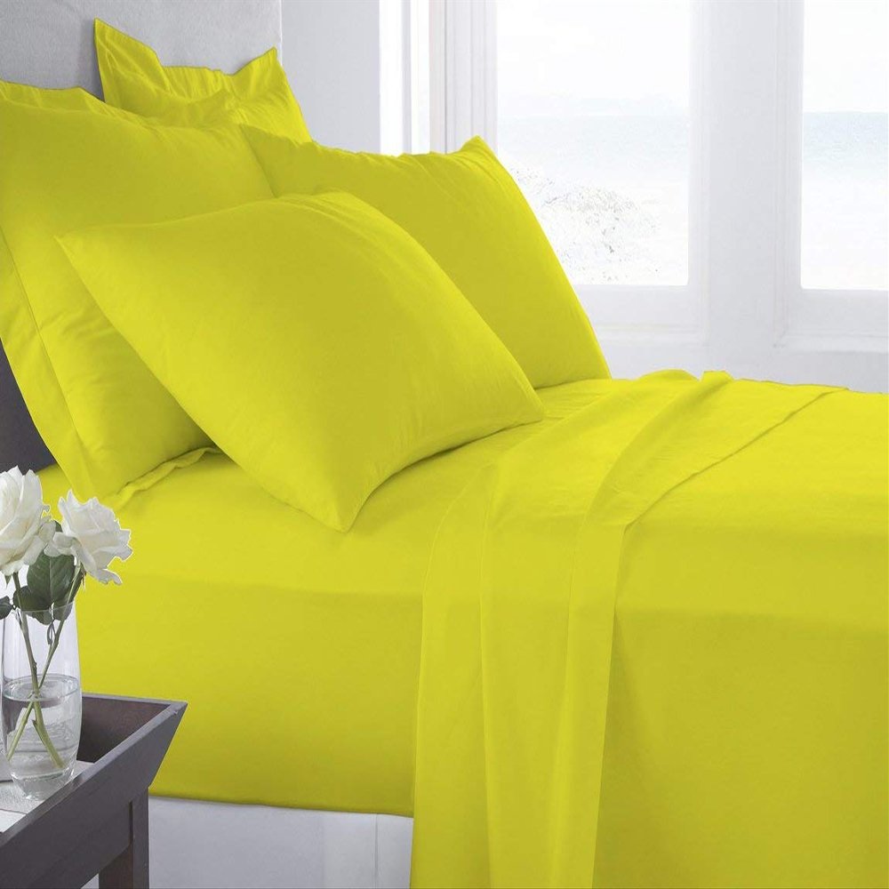Taj Linens Cotton Bedsheets Set - Comfortable Fabric 400 Thread Count 100% Cotton 4-Piece Sheet Set 15 Inch Deep Pocket Solid (Cal-Queen, Yellow)
