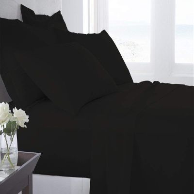 Cotton Bedsheets Set - Comfortable Fabric 400 Thread Count 100% Cotton 4-Piece Sheet Set 15 Inch Deep Pocket Solid (Cal-King, Black)
