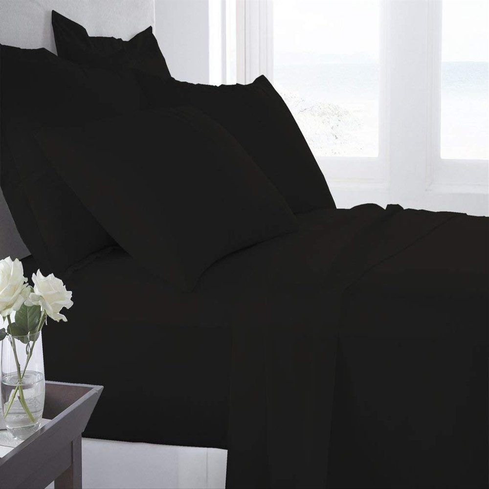 Cotton Bedsheets Set - Comfortable Fabric 400 Thread Count 100% Cotton 4-Piece Sheet Set 15 Inch Deep Pocket Solid (Cal-King, Black)