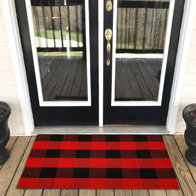 LEVINIS Christmas Door Mat 2'3' for Kitchen/Bathroom/Entry Way/Laundry Room/Living Room, Red&Black