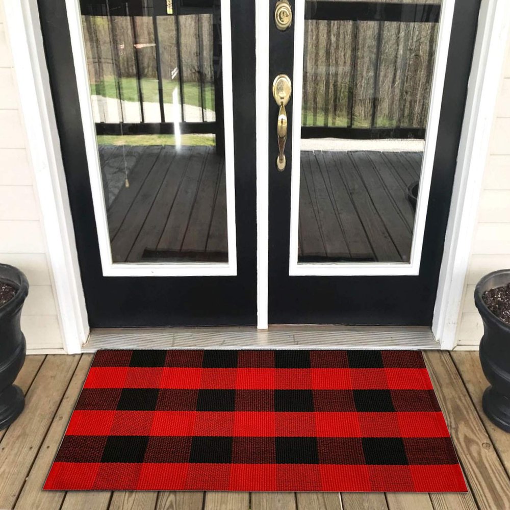 LEVINIS Christmas Door Mat 2'3' for Kitchen/Bathroom/Entry Way/Laundry Room/Living Room, Red&Black