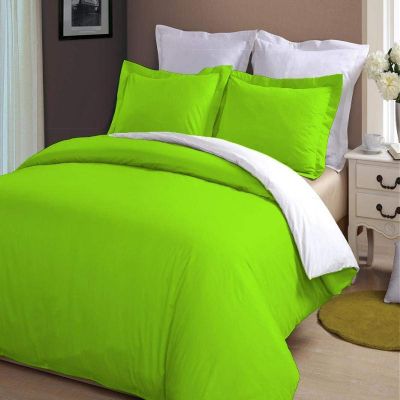 LINEN CLUB BEDDING Soft Luxurious 3-Piece Quilt Reversible Duvet Set with Corner Ties 100% Cotton 400 Thread Count Comforter Cover Set Solid (Twin/Twin XL, Parrot Green & White)