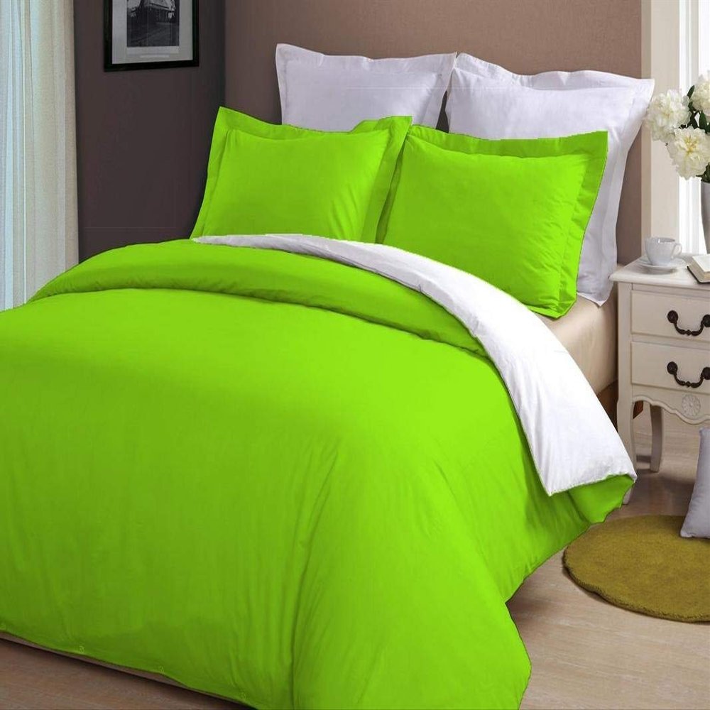 LINEN CLUB BEDDING Soft Luxurious 3-Piece Quilt Reversible Duvet Set with Corner Ties 100% Cotton 400 Thread Count Comforter Cover Set Solid (Twin/Twin XL, Parrot Green & White)