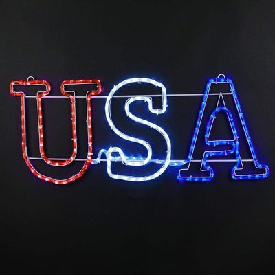 Novelty Lights LED USA Sign Rope Light Motif Sculpture, Red/White/Blue, 4th of July Decorations