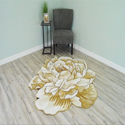 Flower Rug 2ft Round Area Rugs Cute Plush Flower Shaped Rug Circle Girly for Bedroom Floor Living Room Carpet 302 Beige