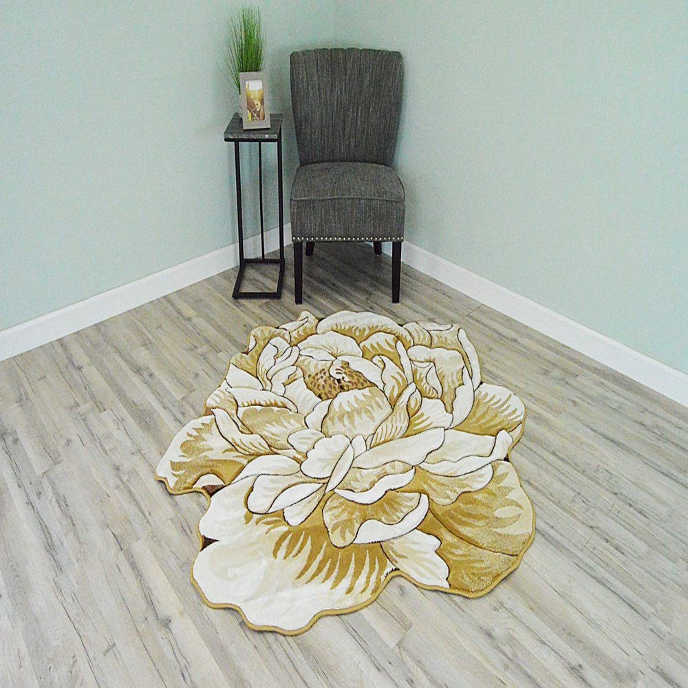 Flower Rug 2ft Round Area Rugs Cute Plush Flower Shaped Rug Circle Girly for Bedroom Floor Living Room Carpet 302 Beige