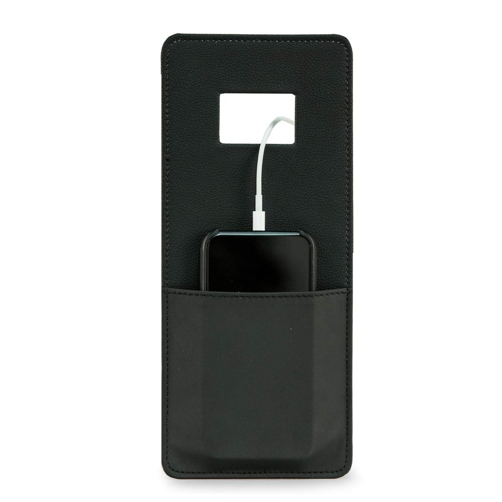 Bey-Berk Black Leather Phone Cradle for Wall Outlet, 5"L x 0.1"W x 11"H