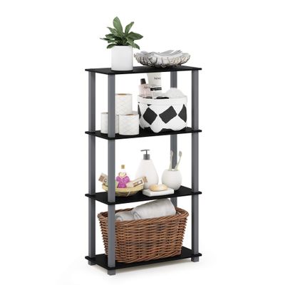 Furinno TURN-S-TUBE Storage Shelves, 4-Tier Book Shelf, Corner Shelf, Toolless Open Shelves, for Organization and Storage, Living Room, Garage, Home Office, Black