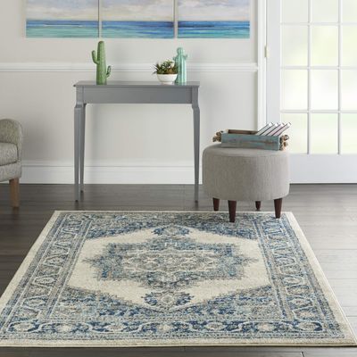 Nourison Home Traditional Vintage Traditional Ivory Blue 5'3" x 7'3" Area Rug, Easy Clean, Non Shedding, Bed Room, Living Room, Dining Room, Kitchen (5x7)