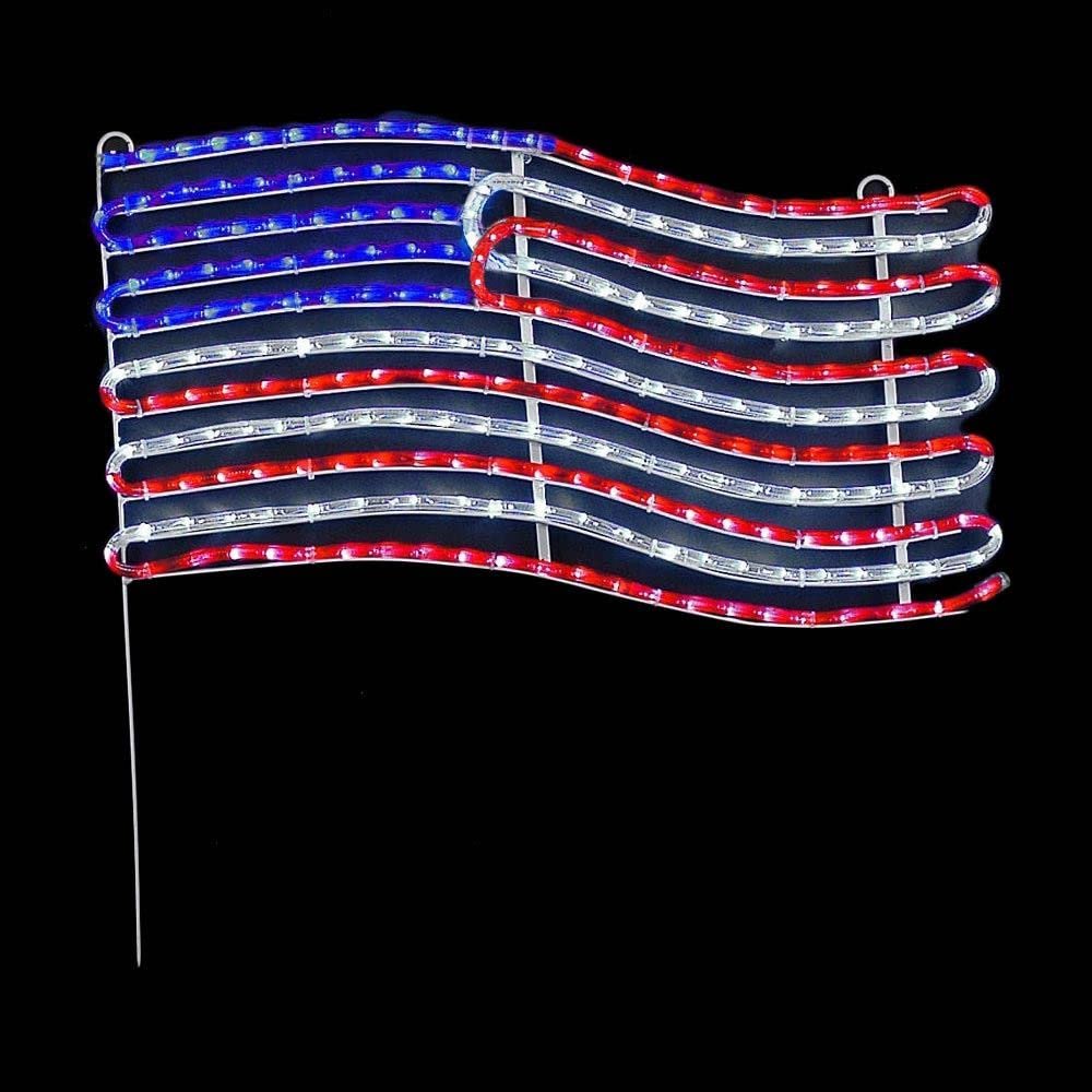 Novelty Lights LED American Flag Rope Light Motif Sculpture, Red/White/Blue, 4th of July Decorations