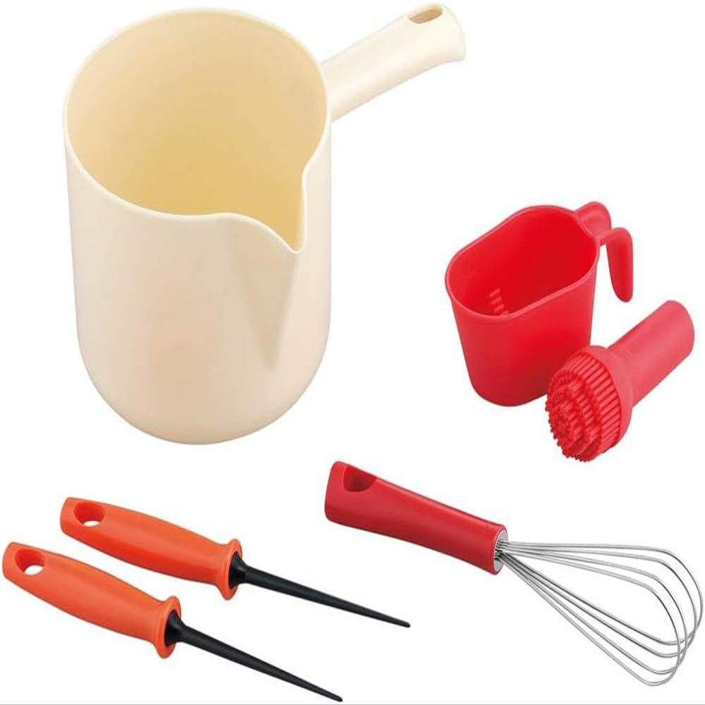 Shimomura Planning Takoyaki 41183 Takoyaki Set of 4 Types [Made in China] Takoyaki Convenient Goods Set, Takoyaki Pick, Oil-dripping, Powder Grinding, Whisking, Smoothly Cooking, Professional, Party,