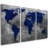 72 x 36 TOTAL - Sapphire Blue Word Map - Metal Print wall art. 3 Panel split, Triptych HD aluminum panels wall decor view 1
