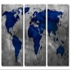 72 x 36 TOTAL - Sapphire Blue Word Map - Metal Print wall art. 3 Panel split, Triptych HD aluminum panels wall decor view 2