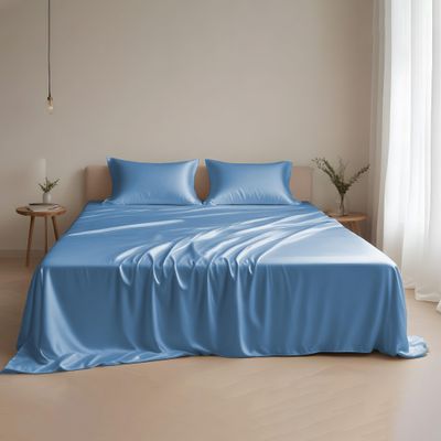 Linenwalas Eucalyptus Tencel Lyocell Sheets Set Full Size - Cooling Breathable Silk Soft, 1 Fitted 1 Flat and 2 Pillowcases (Full/Bahamas Blue)