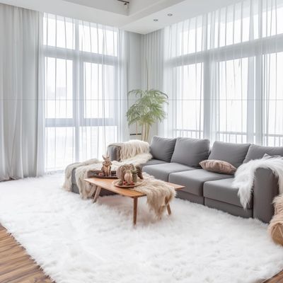 Super Area Rugs Ultra Soft & Fluffy Faux Sheepskin Rug, White 8 x 10 Feet Carpet for Bedroom Living Room