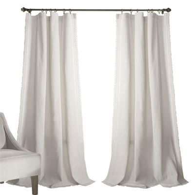 Lush Decor Rosalie Light Filtering Window Curtain Panel Set- Pair- Vintage Farmhouse & French Country Style Curtains - Timeless Dreamy Drape - Romantic Lace Trim - 54" W x 120" L, White