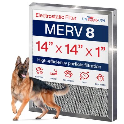 14x14x1 Electrostatic Air Filter, MERV 8, Washable, Reusable Furnace AC/HVAC Filter, Energy Saving, Easy to Clean, Long-Lasting by LifeSupplyUSA