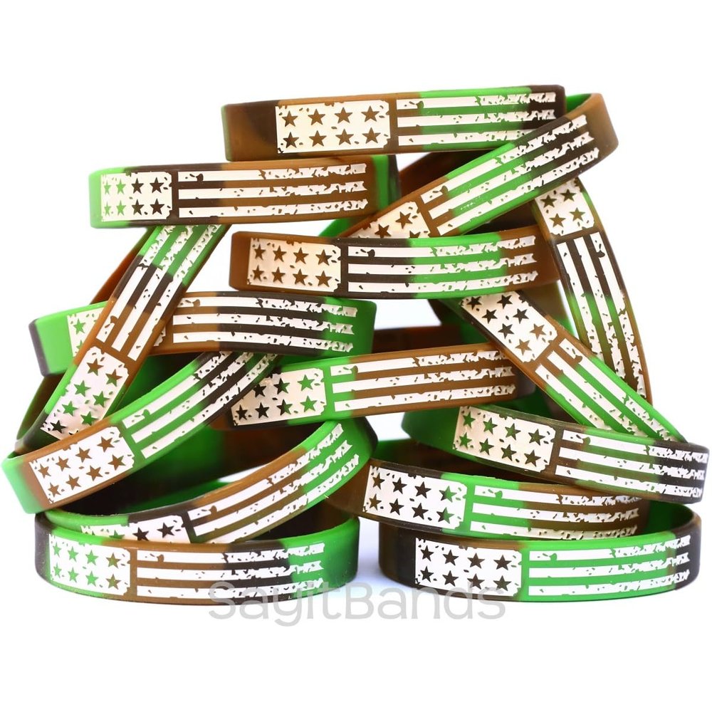SayitBands Fifteen (15) Camo Vintage Flag Wristband Bracelets