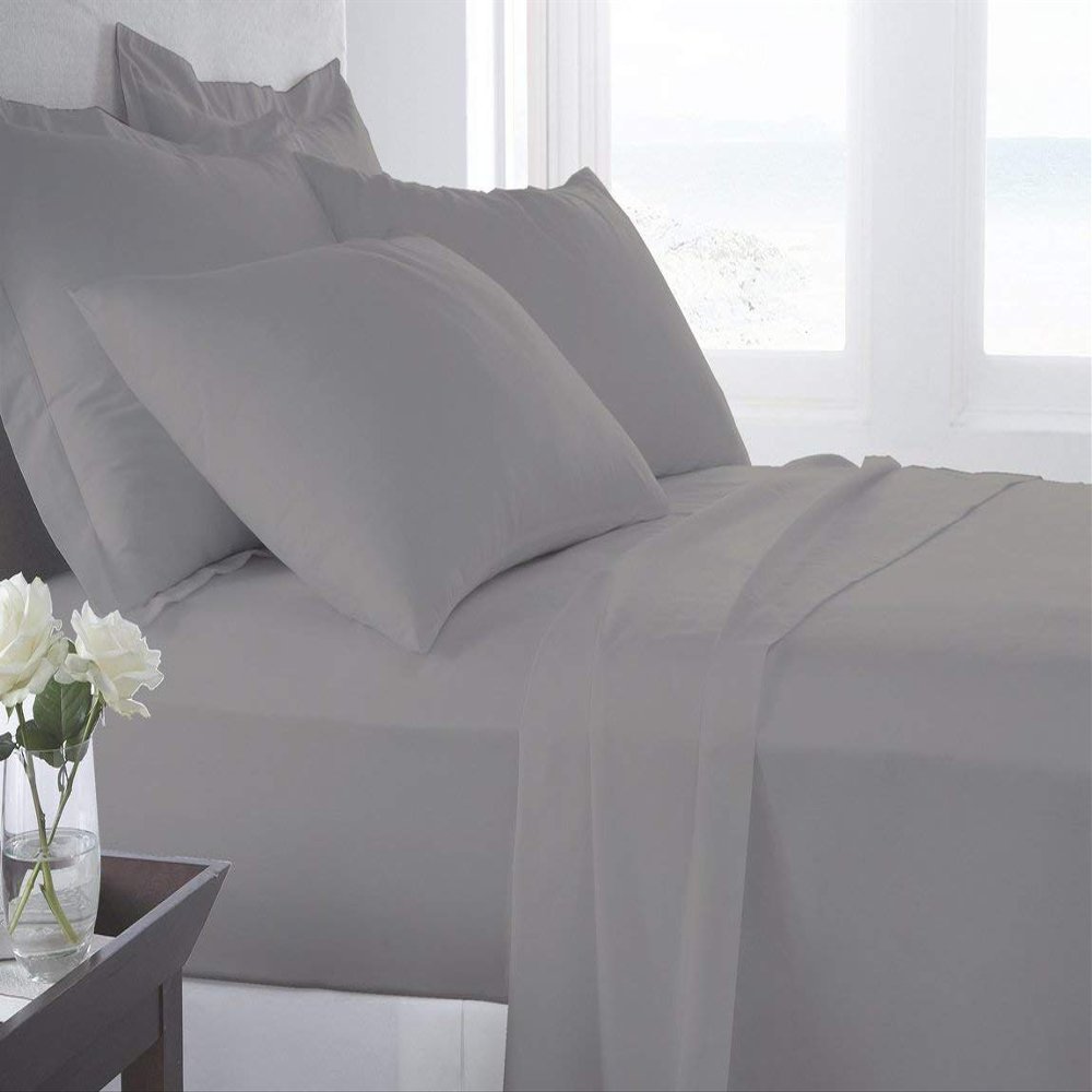 Cotton Bedsheets Set - Comfortable Fabric 400 Thread Count 100% Cotton 4-Piece Sheet Set 15 Inch Deep Pocket Solid (Cal-King, Light Grey)