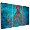 60 x 30 TOTAL - Lord Bodner Octopus Triptych Metal Print Wall Art. Blue-Red 3 Panel Split. Kraken, HD aluminum view 1