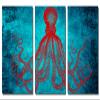 60 x 30 TOTAL - Lord Bodner Octopus Triptych Metal Print Wall Art. Blue-Red 3 Panel Split. Kraken, HD aluminum view 2