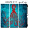 60 x 30 TOTAL - Lord Bodner Octopus Triptych Metal Print Wall Art. Blue-Red 3 Panel Split. Kraken, HD aluminum view 3