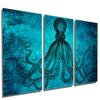 60 x 30 TOTAL - Lord Bodner Octopus Triptych Metal Print Wall Art. Munsell Blue. 3 Panel Split. Kraken, HD aluminum view 1