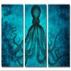 60 x 30 TOTAL - Lord Bodner Octopus Triptych Metal Print Wall Art. Munsell Blue. 3 Panel Split. Kraken, HD aluminum view 2