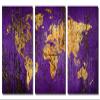 48 x 24 TOTAL - Abstract Purple World Map - Metal Print wall art. 3 Panel split, Triptych HD aluminum panels view 2
