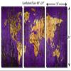 48 x 24 TOTAL - Abstract Purple World Map - Metal Print wall art. 3 Panel split, Triptych HD aluminum panels view 3