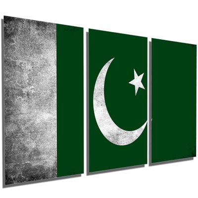 36 x 18 TOTAL - Pakistan Flag Grunge - Metal Print wall art. 3 Panel split, Triptych. HD aluminum multi panel prints