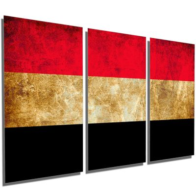 72 x 36 TOTAL - Yemen Flag Rustic Grunge - Metal Print wall art. 3 Panel split, Triptych. HD aluminum multi panel