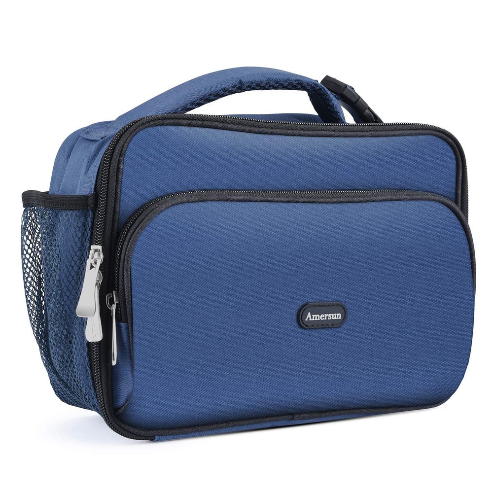 Amersun Kids Lunch Bag, Insulated School Lunch Bag with Padded Liner Keeps Food Warm Cold Longer Time,Water-resistant Thermal Travel Office Lunch Cooler for Boys Girls-2 Pockets, Blue