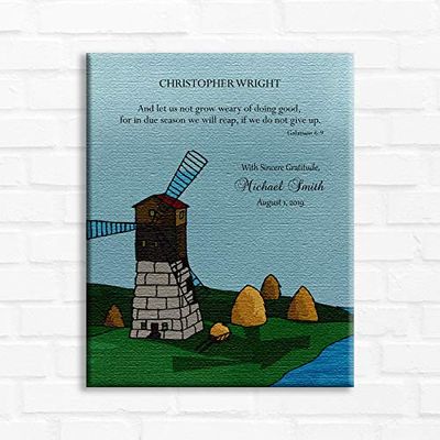 16x20 Custom Canvas Personalized Gift for Mentor, Leader Gift, Gift for Boss, Windmill, Farms, Blue Sky, Thank You Gift for Teacher, Galatians 6:9 Verse, 1802