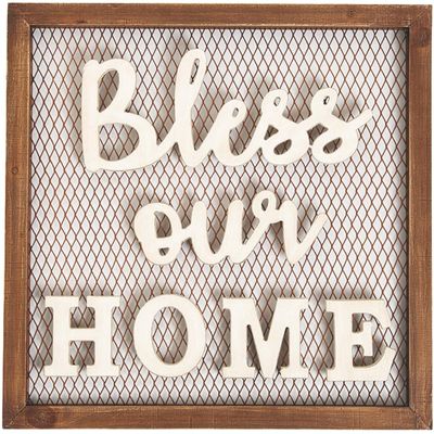 Fun Express Bless Our Home Wooden Hanging Sign - Decorative Wall Art for Kitchen, Farmhouse, Wedding Gifts, Home Decor - 1 Piece