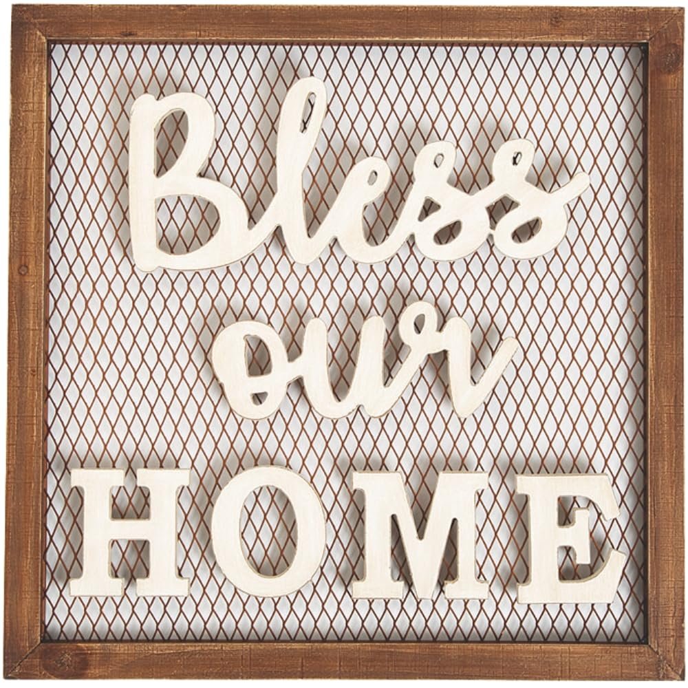 Fun Express Bless Our Home Wooden Hanging Sign - Decorative Wall Art for Kitchen, Farmhouse, Wedding Gifts, Home Decor - 1 Piece