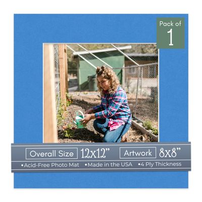 CountryArtHouse Bay Blue Acid Free 12x12 Picture Frame Mats with White Core Bevel Cut for 8x8 Pictures - Fits 12x12 Frame - One Mat - With Bag & Backing