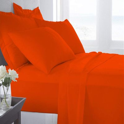Cotton Bedsheets Set - Comfortable Fabric 400 Thread Count 100% Cotton 4-Piece Sheet Set 15 Inch Deep Pocket Solid (Cal-King, Orange)
