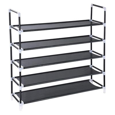 5 Tiers Shoe Rack Space Saving Shoe Storage Organizer Shoe Tower Cabinet Stackable Shelves 39.75 L x 11.13 W x 38.5 H InchesHolds 20-25 Pairs (Black)