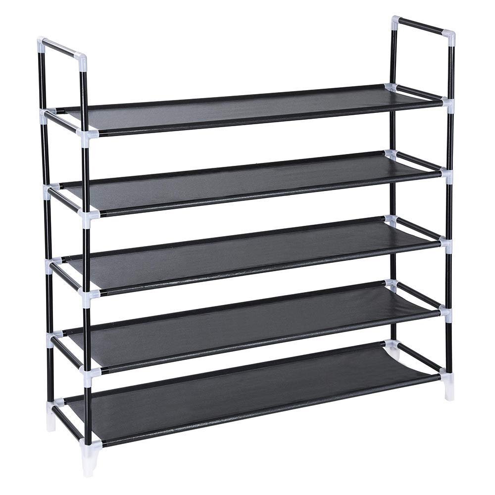5 Tiers Shoe Rack Space Saving Shoe Storage Organizer Shoe Tower Cabinet Stackable Shelves 39.75 L x 11.13 W x 38.5 H InchesHolds 20-25 Pairs (Black)