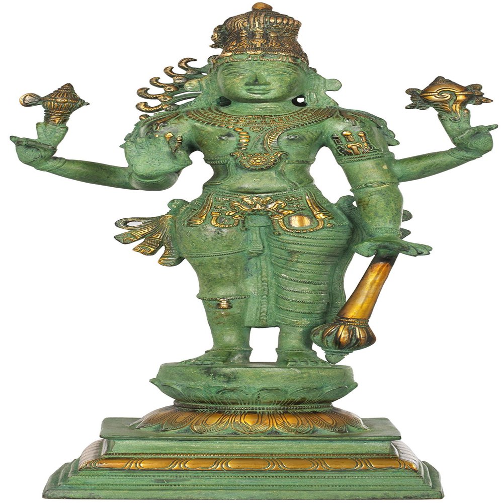 Harihara, an Example of Eclectic Indian Iconography - Brass Statue - Color Antique Green Gold Color