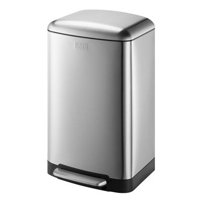 BLACK+DECKER BXBN0001GB 30L Pedal Bin with Soft Close Lid, Stainless Steel, 61.5cm x 35cm x 34cm, Cool Grey