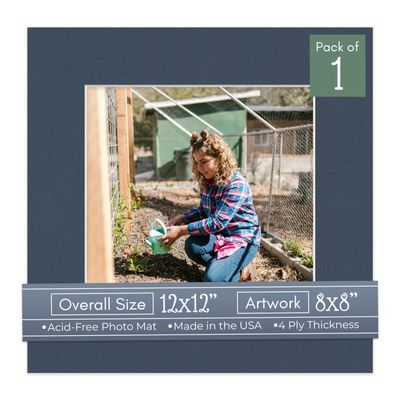 CountryArtHouse Navy Blue Acid Free 12x12 Picture Frame Mats with White Core Bevel Cut for 8x8 Pictures - Fits 12x12 Frame - One Mat - With Bag & Backing