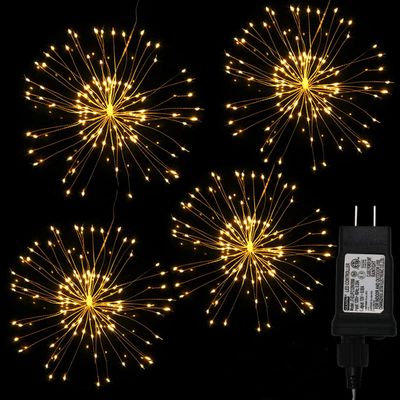 Dreamworth 4 Pack 480 LED Firework Copper Wire Lights, Fairy Twinkle Lights Plug in String Lights 8 Modes Waterproof Starburst Lights for Christmas, Birthday, Bedroom, Corridor Patio, Garden, Wedding