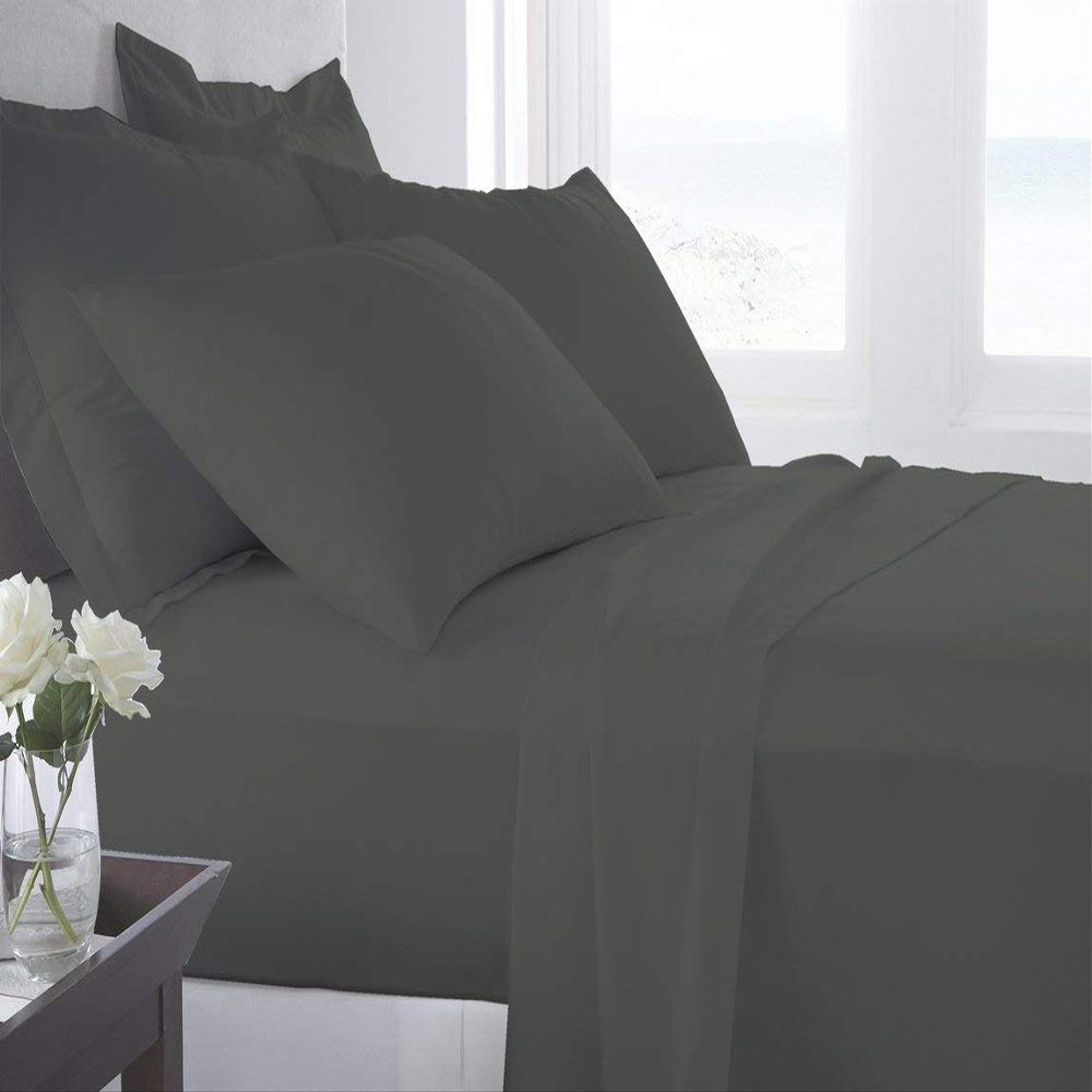 Taj Linens Cotton Bedsheets Set - Comfortable Fabric 400 Thread Count 100% Cotton 4-Piece Sheet Set 15 Inch Deep Pocket Solid (Cal-Queen, Dark Grey)